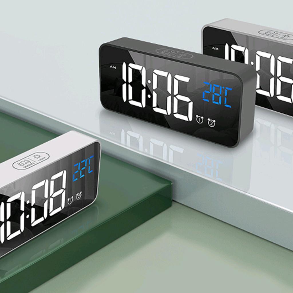 2xFull LED HD Digital Bedside Clock Mirror Alarm Clock School Clock