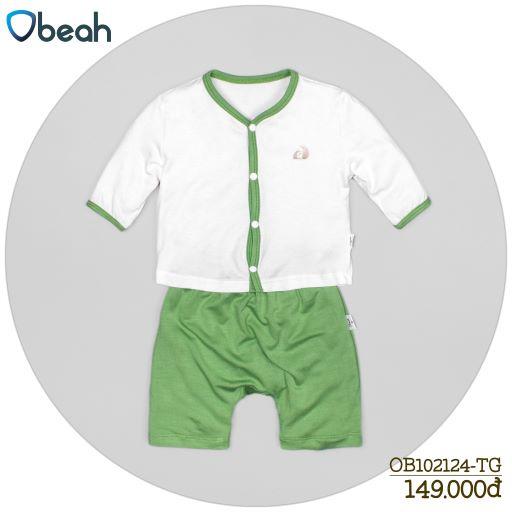 Obeah set bộ tay lỡ trắng phối xanh lam (sơ sinh) Fullsize 59 đến 90 cho bé từ 0 đến 24 tháng