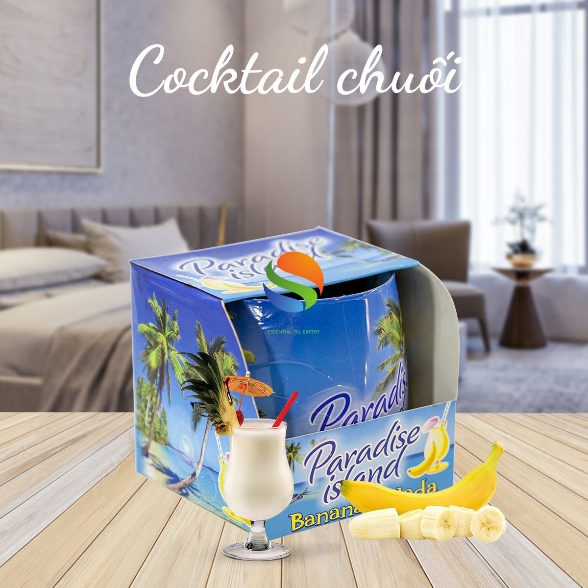 Ly nến thơm tinh dầu Bartek Paradise Island 100g QT02780 - hương gió biển, nến trang trí, thơm phòng, thư giãn, Hỗ trợ khử mùi