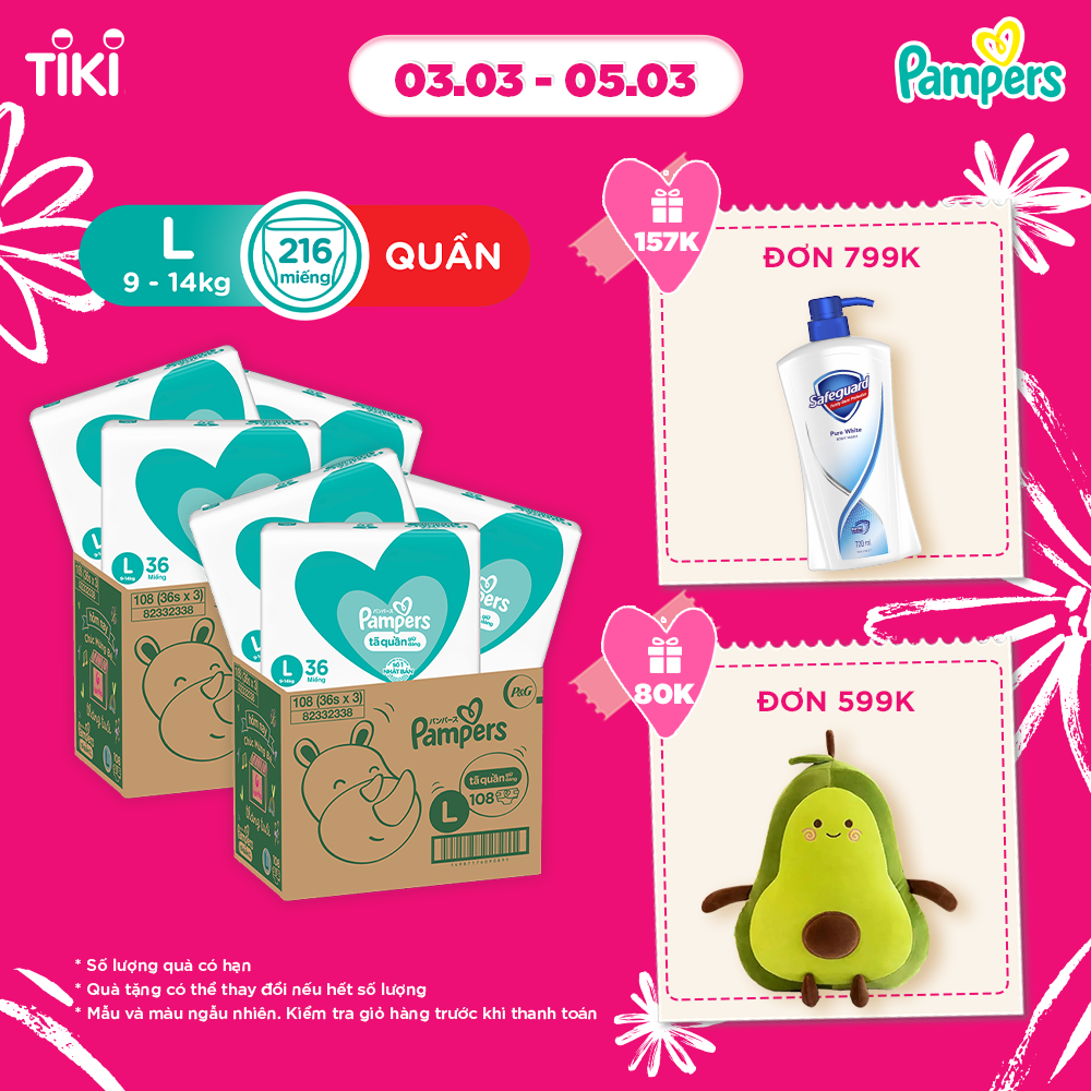 Combo 2 Thùng Ultra Box 3 Gói Tã Quần PAMPERS Giữ Dáng L108/XL96/XXL84