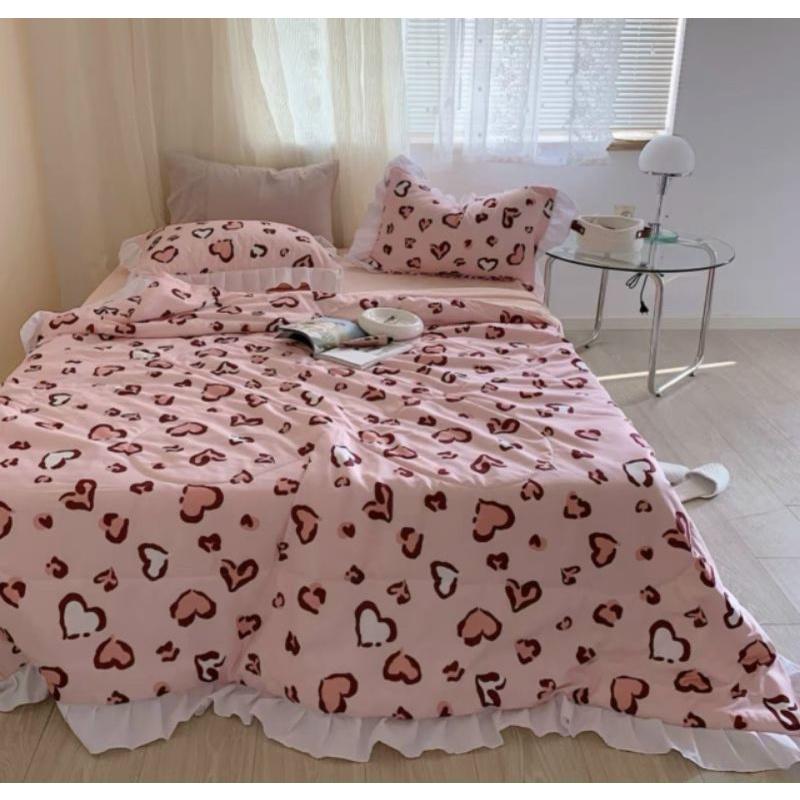 Bộ Chăn Vỏ Ga Gối Cotton Đũi phối bèo Chăn Hè