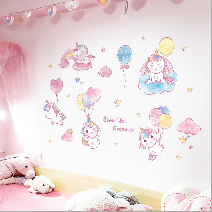 Decal dán tường cho bé gái dễ thương màu hồng Beautiful Dreamer