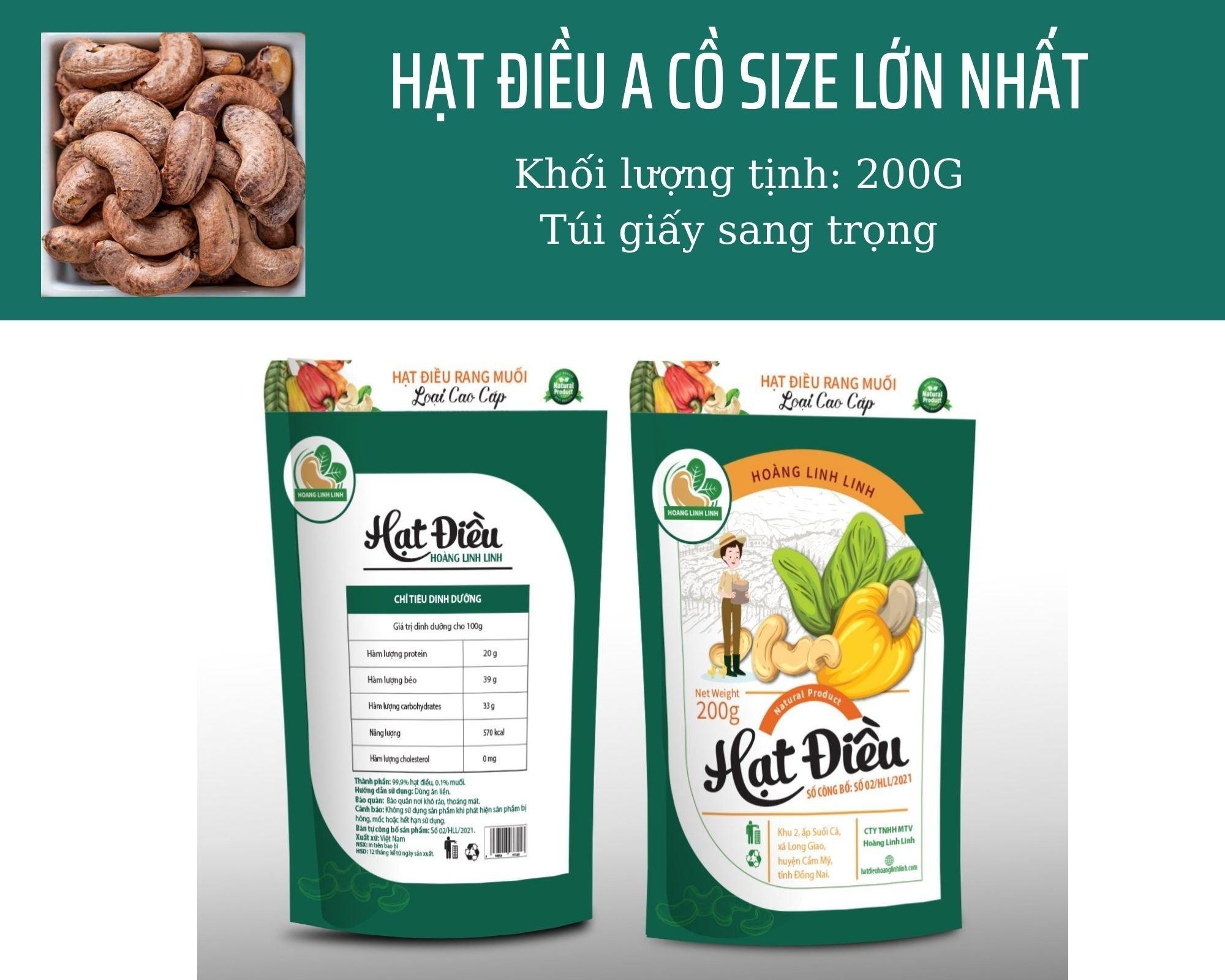 HẠT ĐIỀU RANG MUỐI LOẠI A  - TÚI GIẤY 200 - 200g
