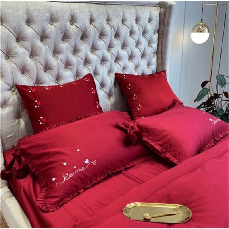 Bộ ga gối vỏ chăn lụa thêu cao cấp 7 món