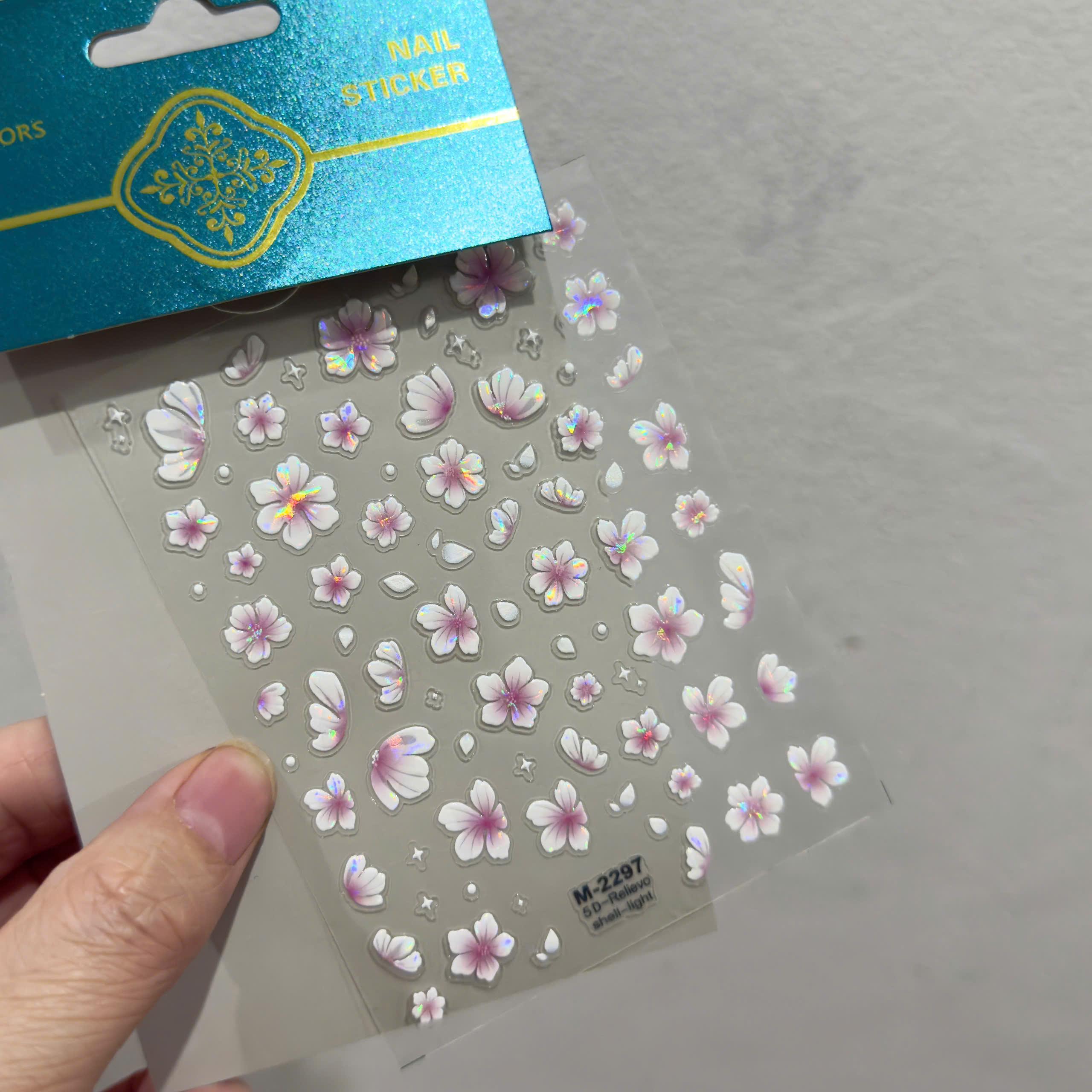 Sticker 5D Hình Cánh Hoa Phản Quang 4846 Bông Hoa Cực Quang Hồng M2297 Dán Móng Làm Nail Siêu Xinh, Hình Dán Móng Hoa Nổi Tự Dính Tiện Lợi