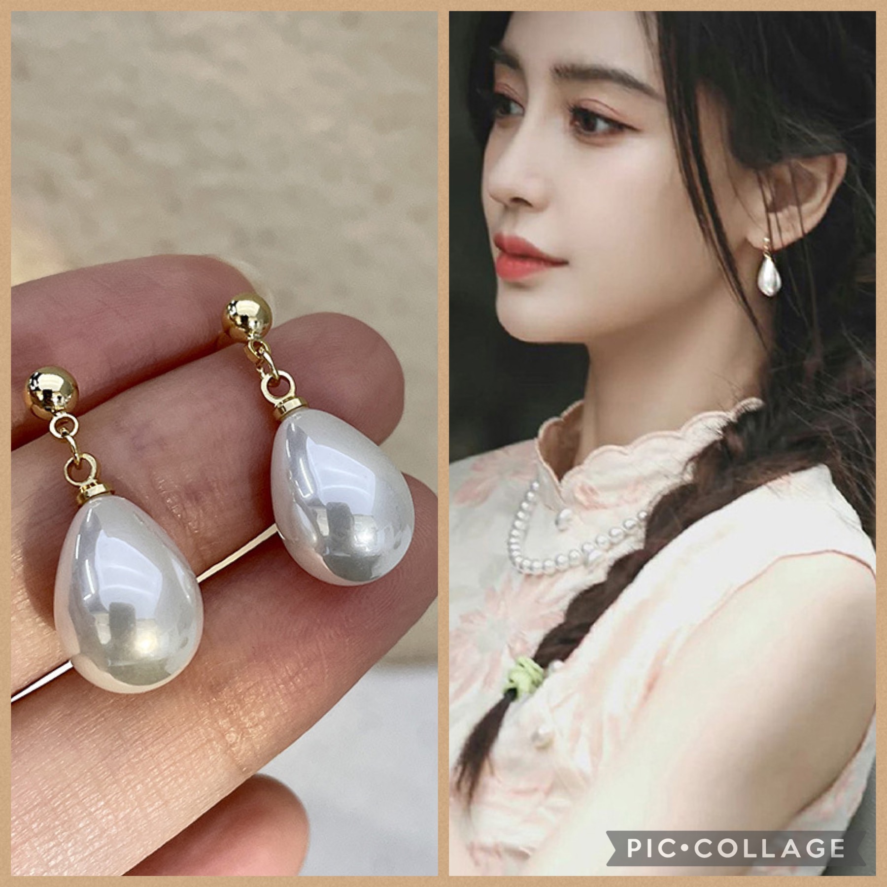  N746 Bông tai mạ vàng 18k nữ ngọc trai nhân tạo giọt nước phụ kiện trang sức nhỏ xinh xắn