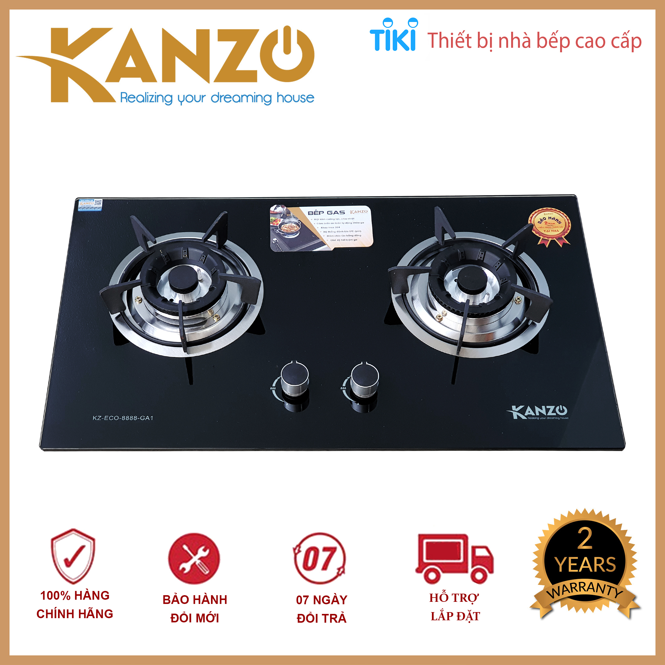 Bếp Gas Âm 2 Mâm Kanzo KZ-ECO-8888-GA1 - Japan Technology - Sơn tĩnh điện siêu bền - Hàng Chính Hãng