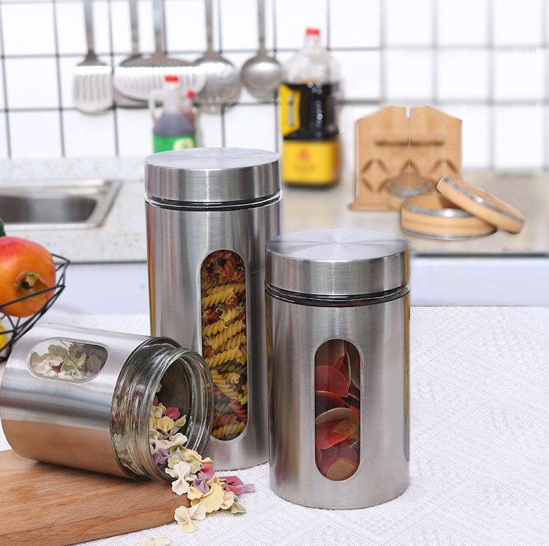 Hộp Đựng Thực Phẩm Cao Cấp SPEVI Bằng Thủy Tinh Bọc Inox Không Gỉ Đủ Loại Kích Thước Hình Trụ Tròn Chất Liệu Cao Cấp - Hàng Chính Hãng