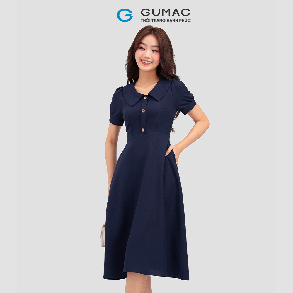 Đầm xòe GUMAC LD1208 phối cổ đính nút thanh lịch