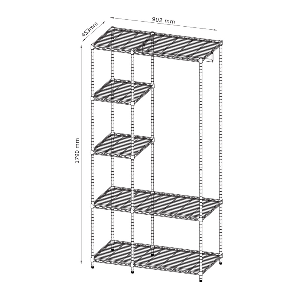 Kệ đa năng | JYSK Vindinge | thép/nhựa PP | màu chrome | R90xS45xC180cm