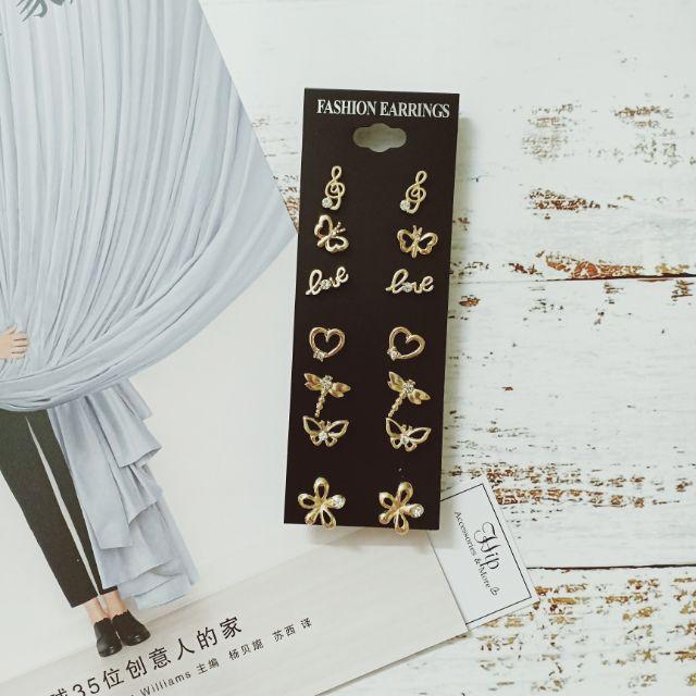 Set khuyên tone vàng gắn đá