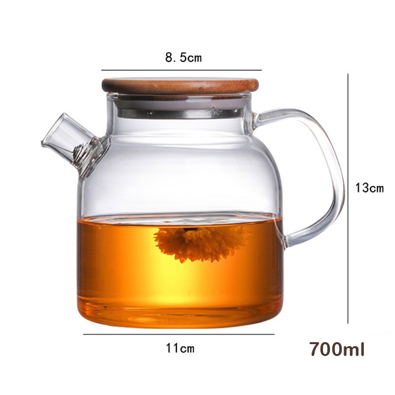Bình Đựng Trà Thủy Tinh Nắp Gỗ Vòi Cụt Đủ Size 700ml, 1000ml