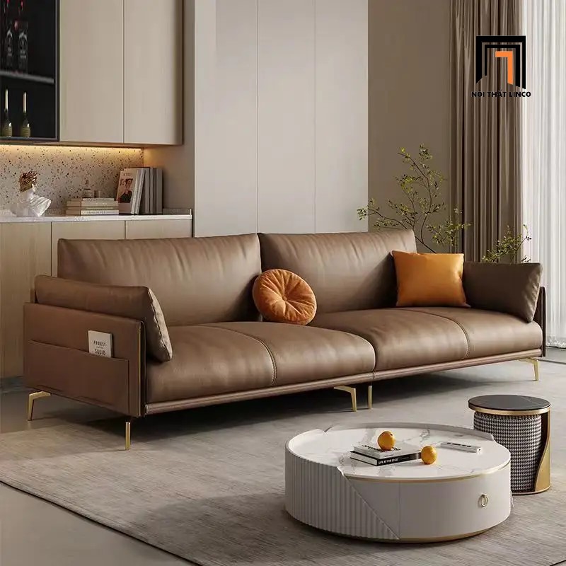 Ghế sofa băng Skinny dài 2m2 có túi đựng báo bọc da cao cấp nhiều màu