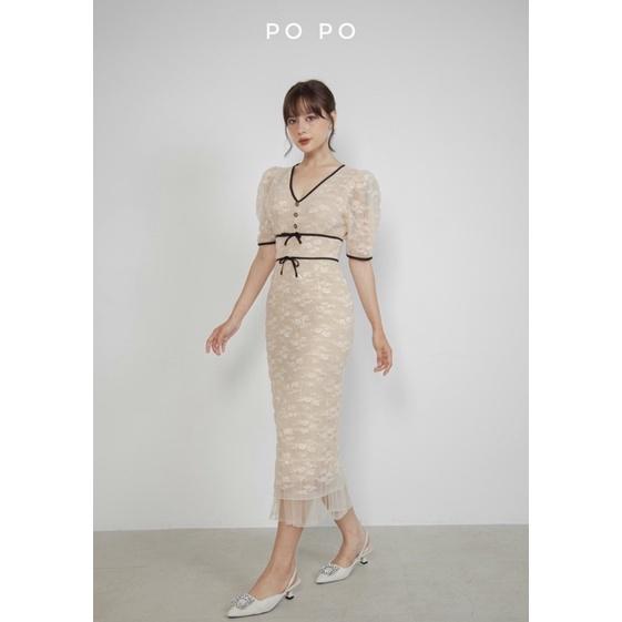SELENA Dress Đầm ren hoa viền đen