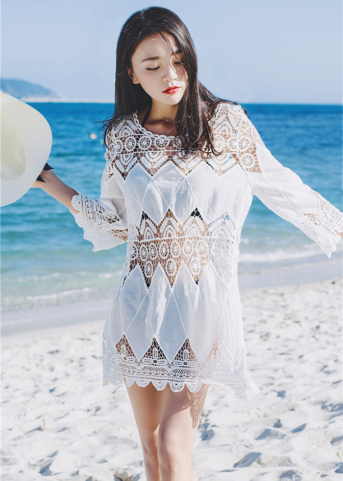 Áo ren lưới đi biển thời trang, mặc ngoài bikini, croptop, dáng lửng tay lỡ xinh xắn, mẫu cao cấp mới 2020 | AR003