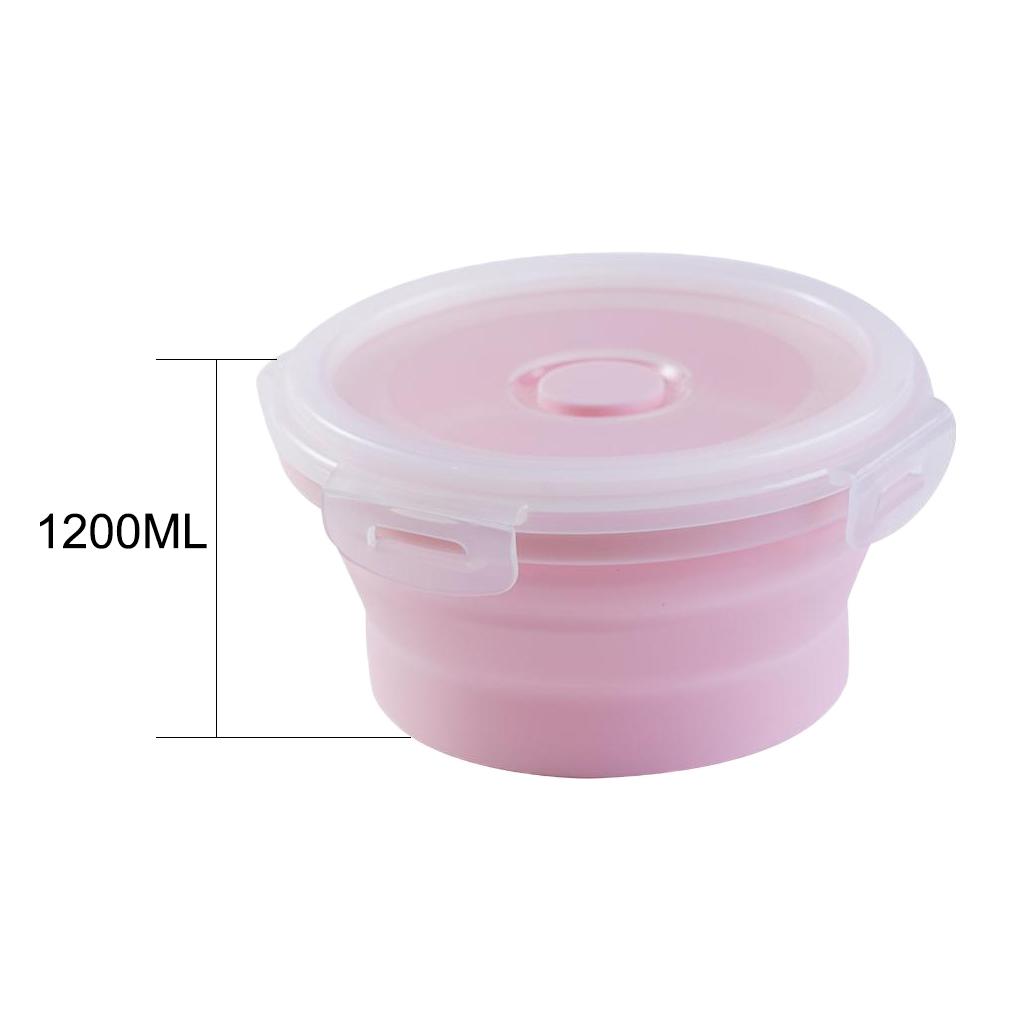 Round Lunch Container Food Grade Silicone Storage Collapsible Bowl with Airtight Lids Microwave Refrigerator Freezer Safe
