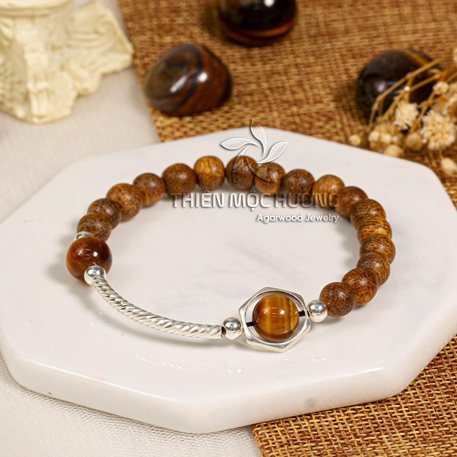 Vòng tay trầm hương tự nhiên mix charm bạc 925 cao cấp - Thiên Mộc Hương - Trầm Tốc Lào - Đá Thạch Anh