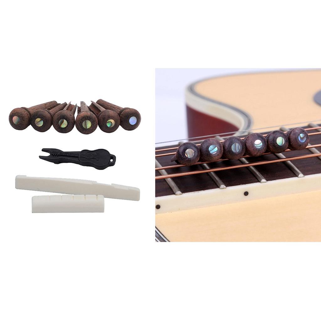 Acoustic Guitar Bone Bridge Saddle and Nut ,Rosewood Bridge Pins Dot