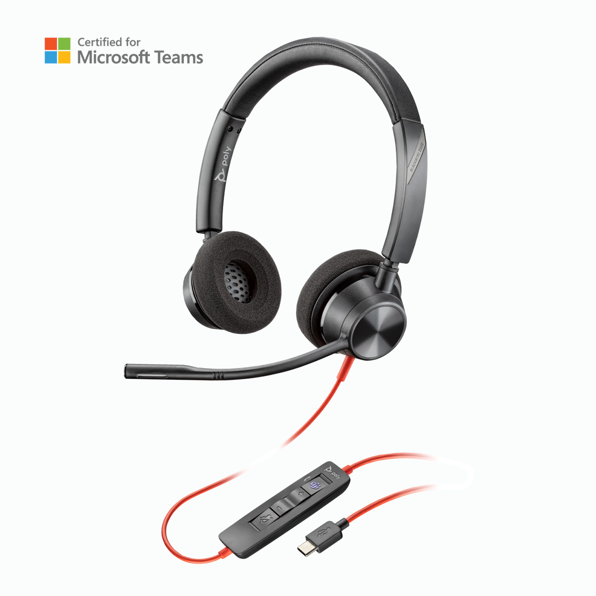 Tai nghe có dây Poly Blackwire 3320 Stereo Microsoft Teams Certified USB-C Headset +USB-C/A Adapter - Hàng Chính Hãng