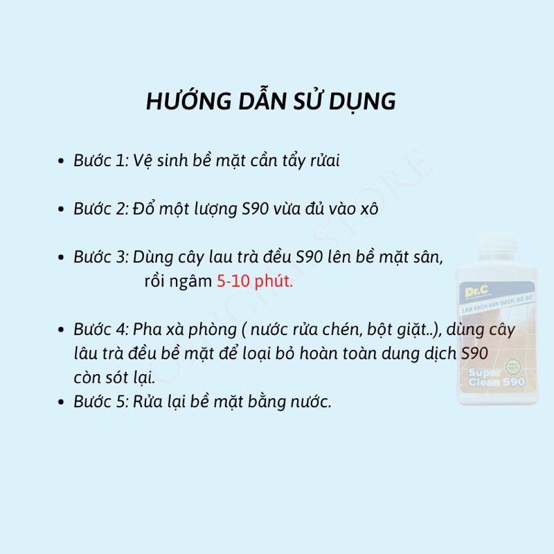 Làm Sạch Sàn Gạch, Thiết Bị Men Sứ - Super Clean S90 Tẩy Xi Măng, Vôi Vữa Trên Bề Mặt Sàn Gạch Loại Bỏ Rong Rêu Hiệu Quả