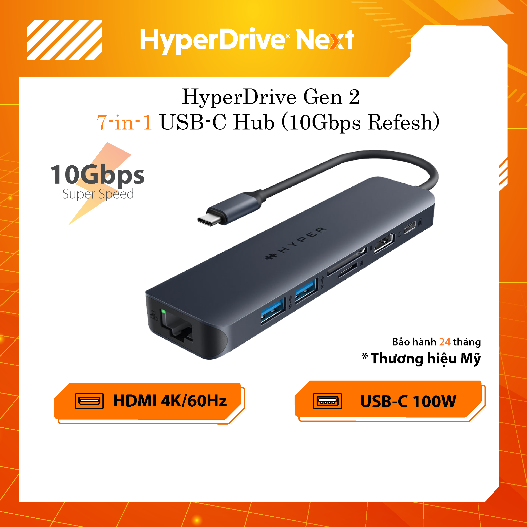 HUB chuyển đổi HyperDrive Next 7 IN 1 Port USB-C Hub - HD4003GL - Hàng Chính Hãng