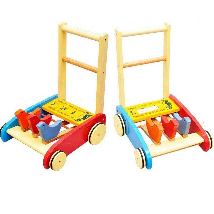 Xe Tập Đi Bằng Gỗ 3 Con Gà Cao Cấp Cho Bé Yêu, xe đẩy tập đi bằng gỗ1174