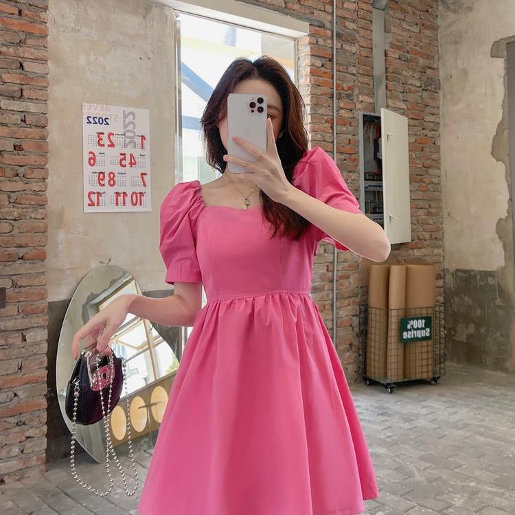 DIYIWEI 2023 Mùa hè Hàn Quốc phiên bản Pháp Vintage Orange Terrier Bowknot Thu hẹp eo Hiển thị Skinny Short Dress Cô gái nhỏ