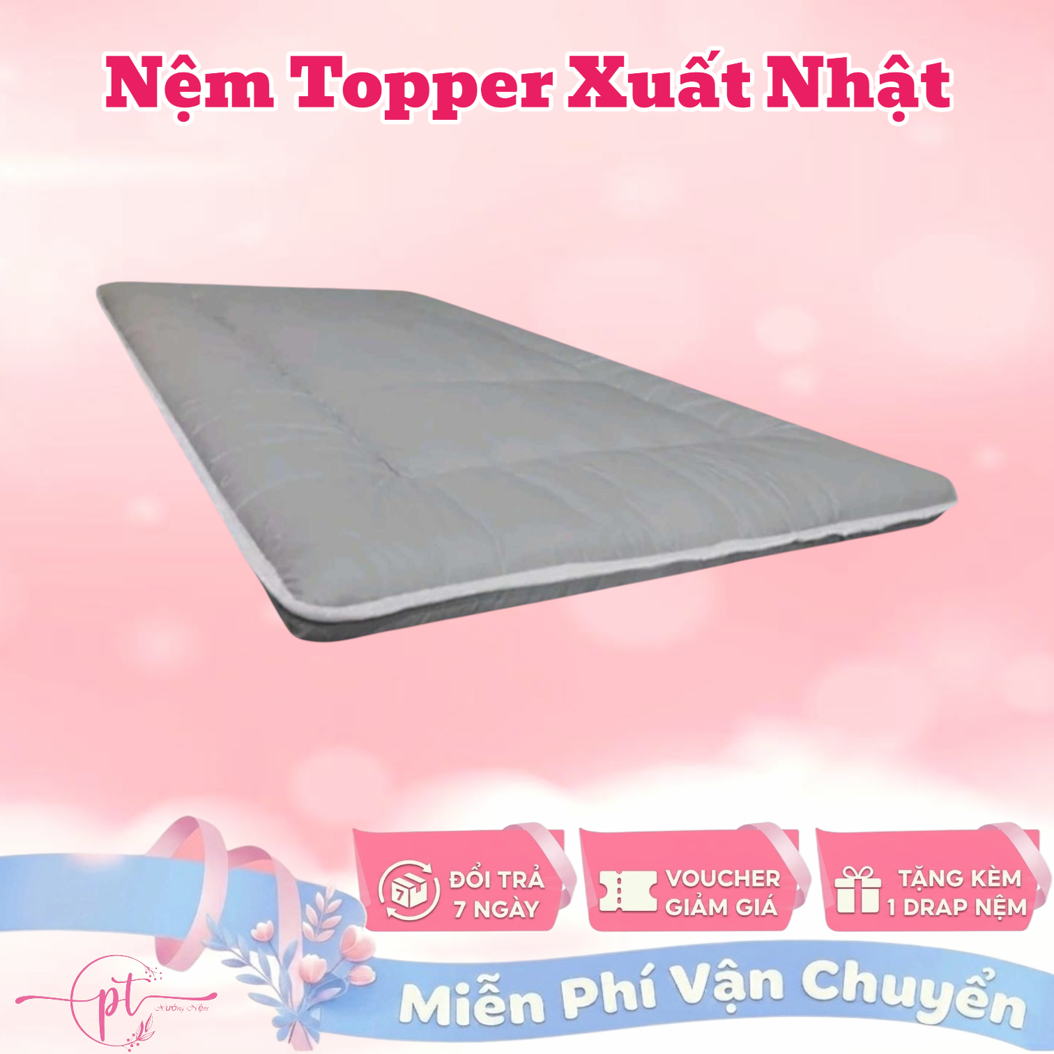 Nêm Bông Trai San Xuât Nhât Fukoji, Kich Thươc 1mx2m, 1m4x2m, 1m6x2m day 7-9cm - 1m4x2m - Mau xam day 7cm