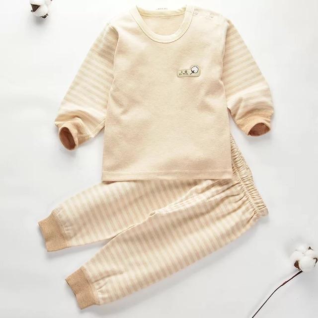 Set quần áo Thu Đông 100% cotton hữu cơ tự nhiên cho bé 3-24m