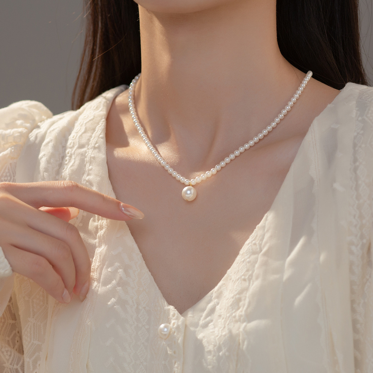  N743 dây chuyền ngọc trai nhân tạo dây hạt 4li mặt hạt 10 li ngọc trai nhân tạo xinh xắn cho nữ