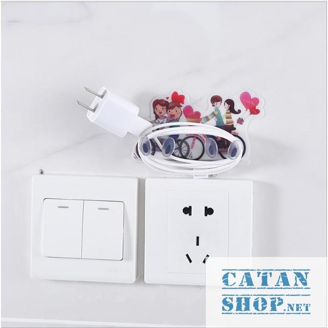 Móc Dán Tường đôi Kẹp Giữ Dây Điện, Phích Cắm Điện/ Kê Đỡ Sạc Điện Thoại - Móc Treo Đồ Đa Năng GD391-TreoDDien-DOI