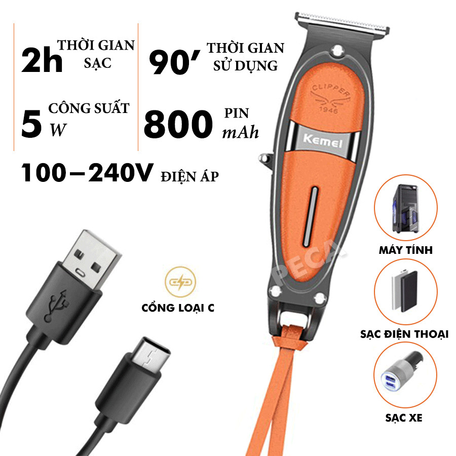 Tông đơ chấn viền cao cấp KEMEI KM-1946 vỏ bọc da kết hợp inox cao cấp sử dụng sạc USB tiện lợi dùng tattoo khắc tóc, cạo viền, cạo đầu