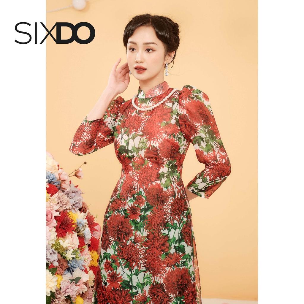 Áo dài tơ hoa thanh lịch thời trang SIXDO (chưa kèm quần)