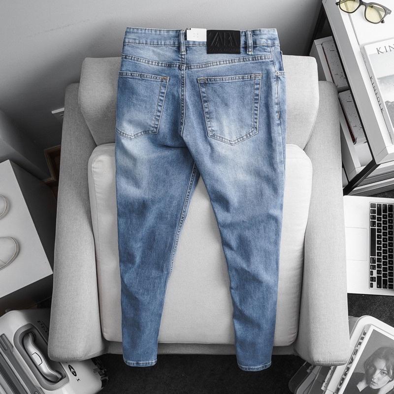 Quần jean nam ôm nhẹ co giãn màu xanh trơn - VNXK xịn