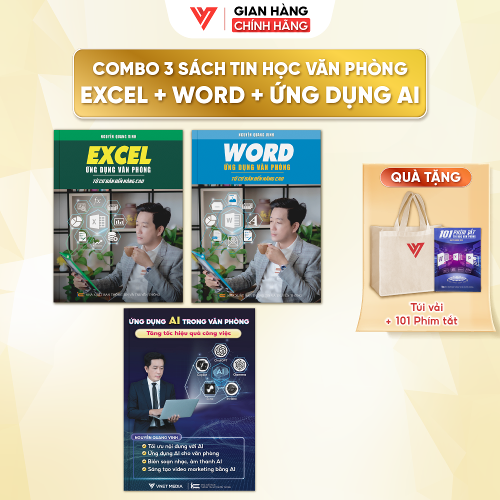 Combo 3 Sách Ứng Dụng AI, Sách Excel Và Sách Word - Ứng Dụng Văn Phòng Từ Cơ Bản Đến Nâng Cao