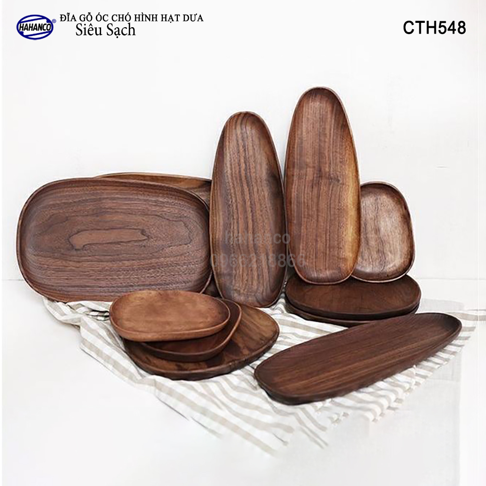 Khay/Đĩa hình bầu dục gỗ Óc Chó nhập khẩu Mỹ nguyên khối - đựng đồ ăn/trang trí - CTH548