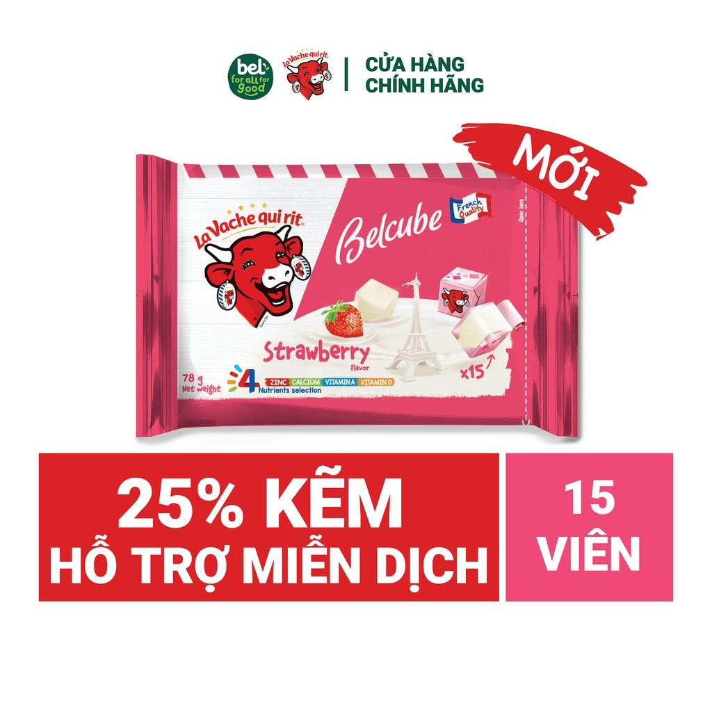 [Chỉ Giao HCM] Phô Mai Vuông Belcube (15 viên) Vị Dâu - Hỗ trợ hệ miễn dịch (La Vache qui rit)