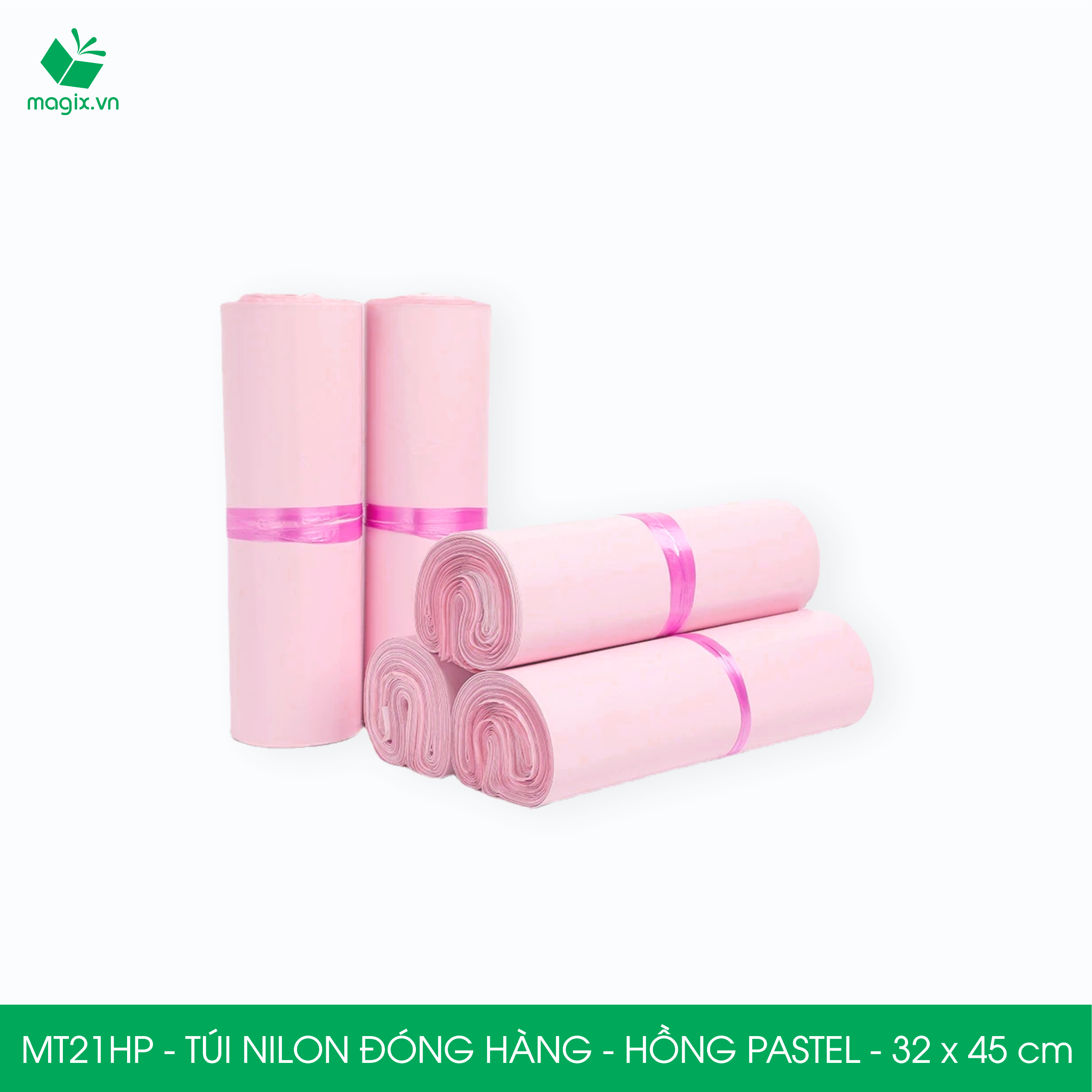 MT21HP - 32x45 cm - Túi nilon gói hàng - 300 túi niêm phong đóng hàng màu hồng pastel