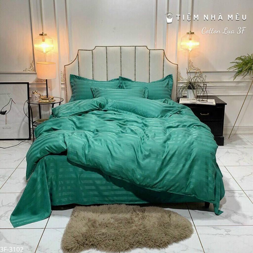 Bộ Chăn Ga Gối Cotton 3F m6/m8/2m -Tiệm Nhà Mêu Set 4 Món Hoạ Tiết Kẻ Mờ Chuyên Dùng Cho HOMESTAY - KHÁCH SẠN