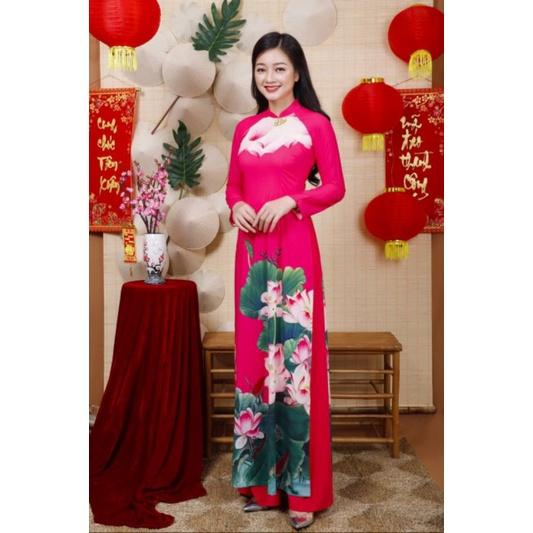 SET ÁO DÀI LỤA HỌA TIẾT BÔNG SEN