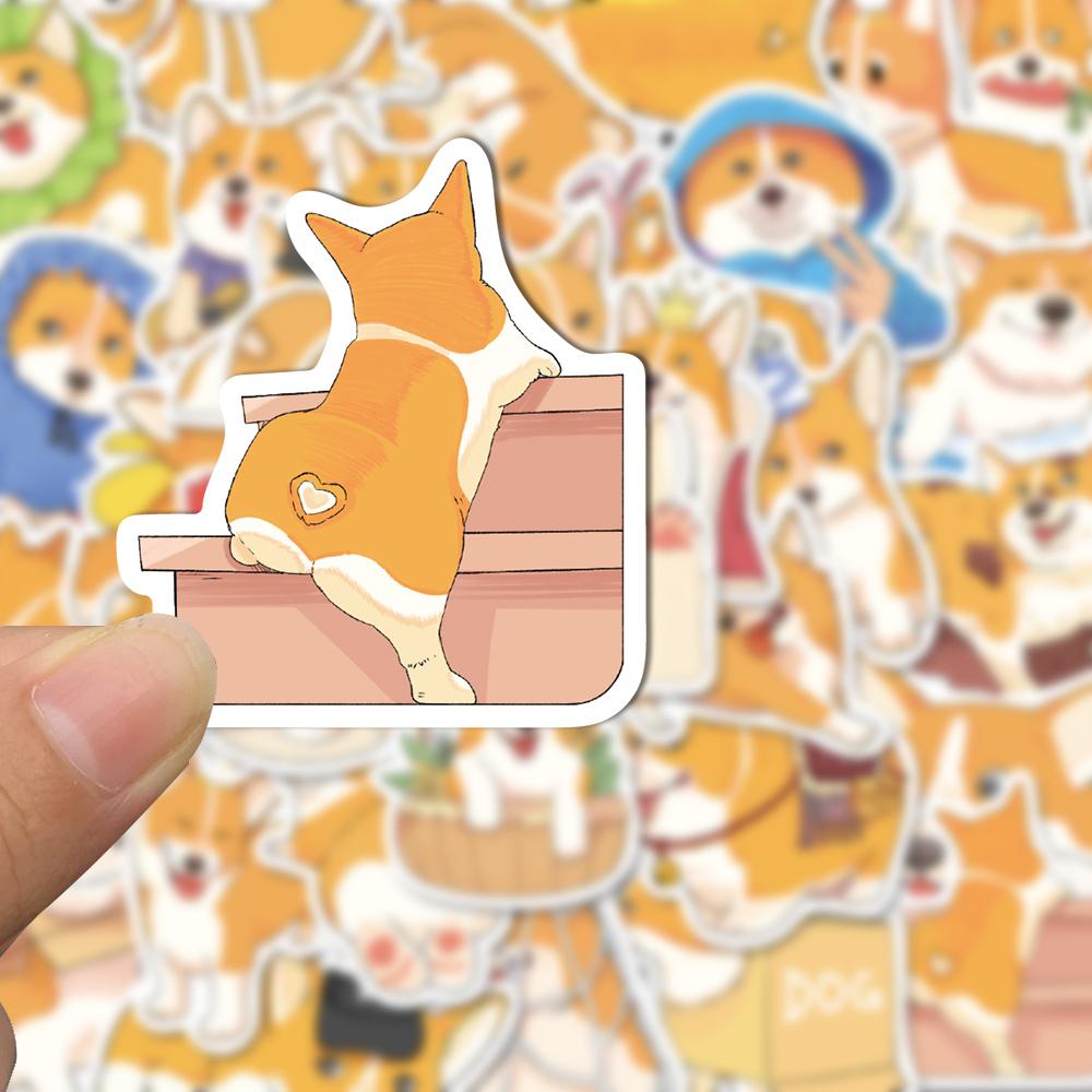 Sticker chó corgi chibi hoạt hình cute trang trí mũ bảo hiểm, guitar, ukulele, điện thoại, sổ tay, laptop-mẫu S89