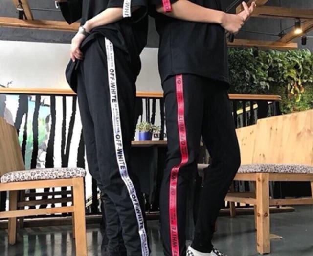 Quần jogger bo gấu viền dây O.F.F, hình thật chụp sàn
