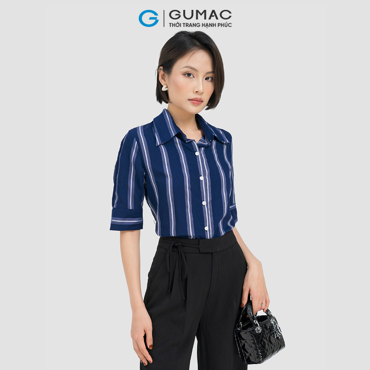 Quần tây nữ suông lưng kiểu phối dây thắt nơ thanh lịch công sở GUMAC QD04012