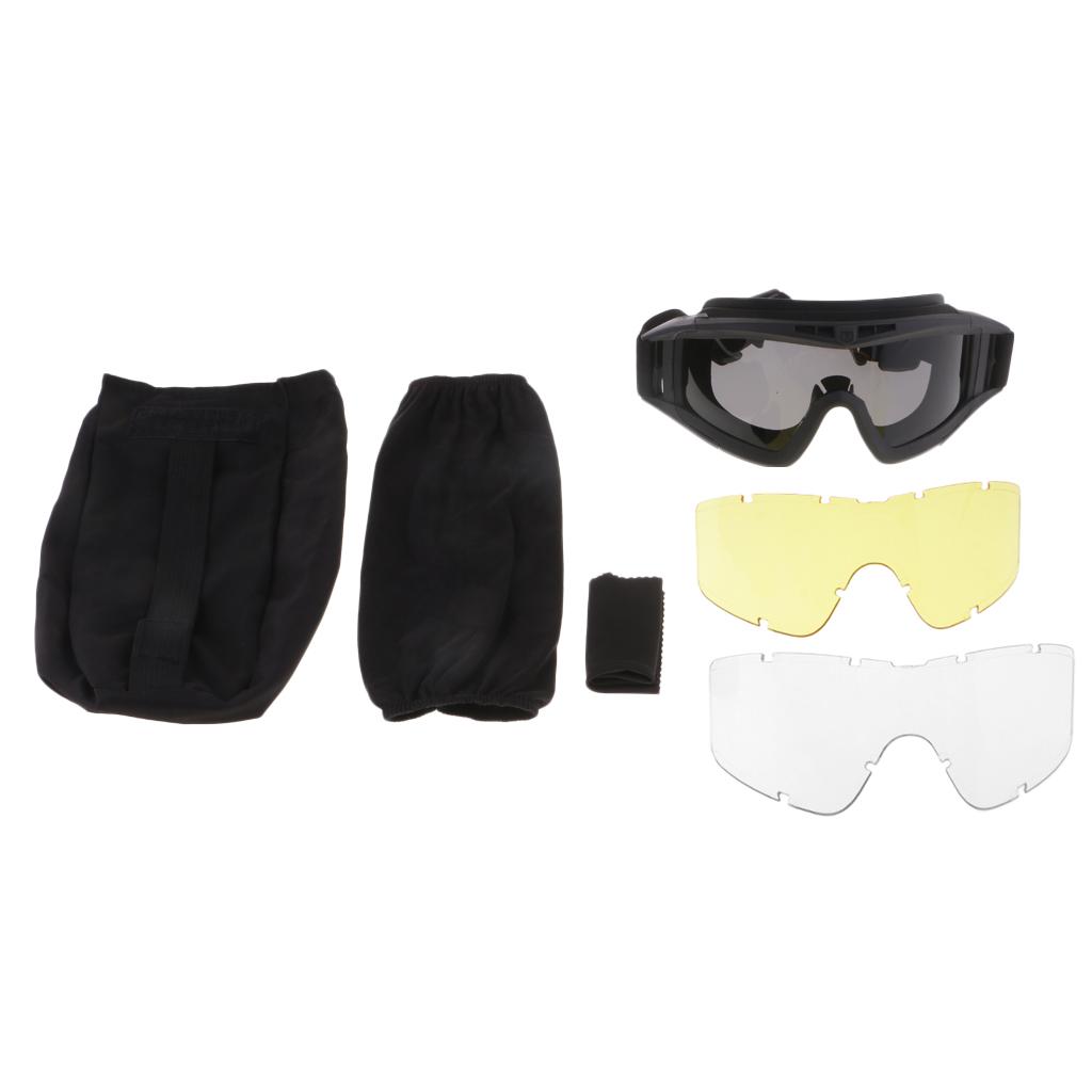 FAST Tactical Goggle Glasses for Helmet with 3 Lens Shooting Hunting Black