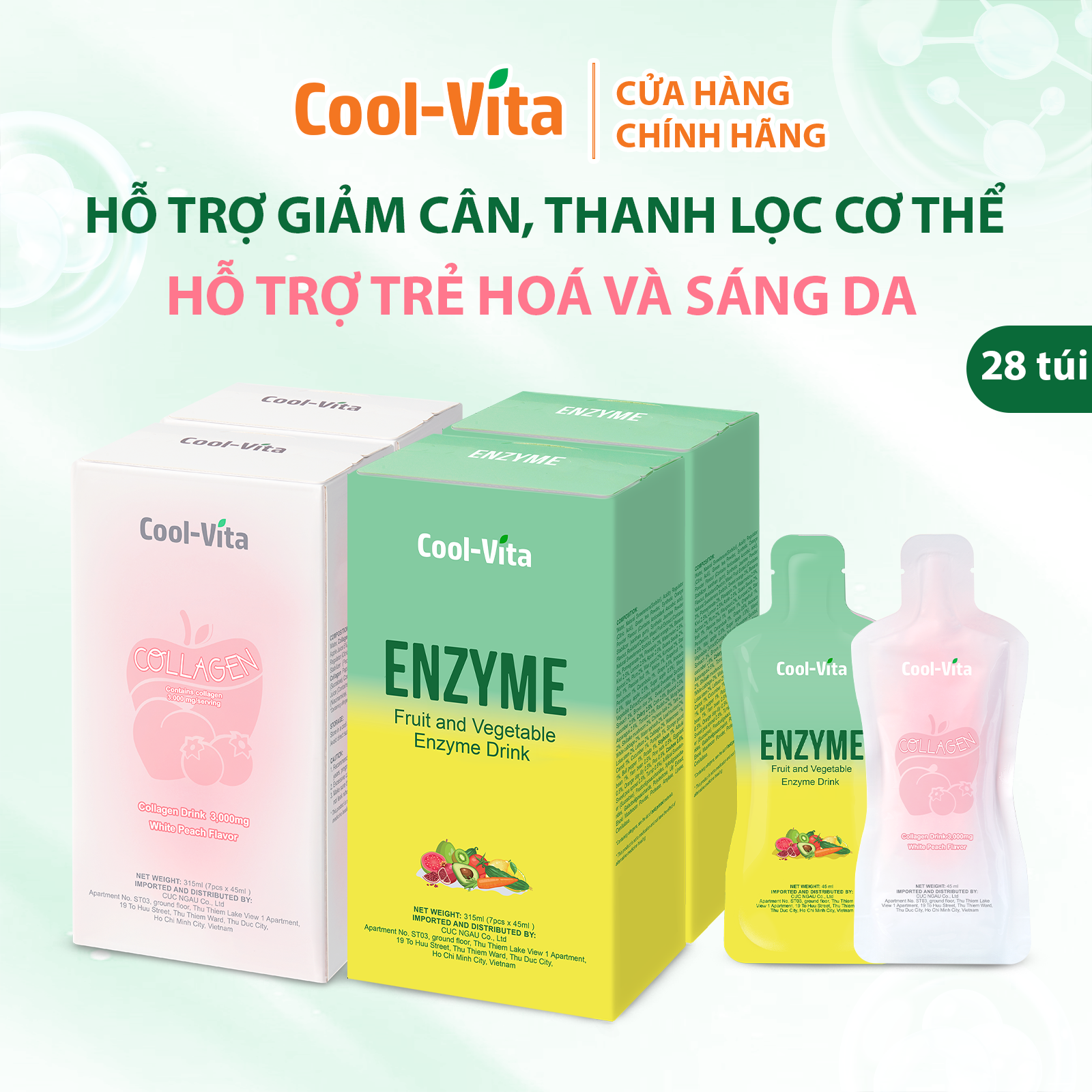 Combo Bộ 2 Hộp Collagen Uống Trẻ Hóa Da & 2 Hộp Enzyme Slimkeep Thanh Lọc Cơ Thể Hỗ Trợ Giảm Cân Coolvita (4 Hộp)