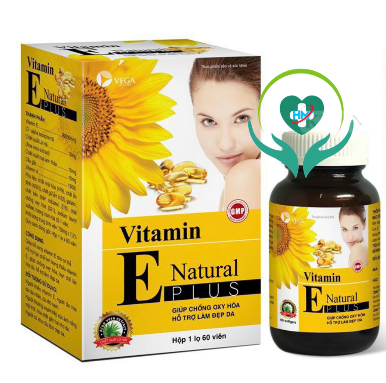 ￼VITAMIN E  Natural Plus - Lọ 60 viên - Viên uống Đẹp da, Chống lão hóa , Tái tạo da, Sáng da