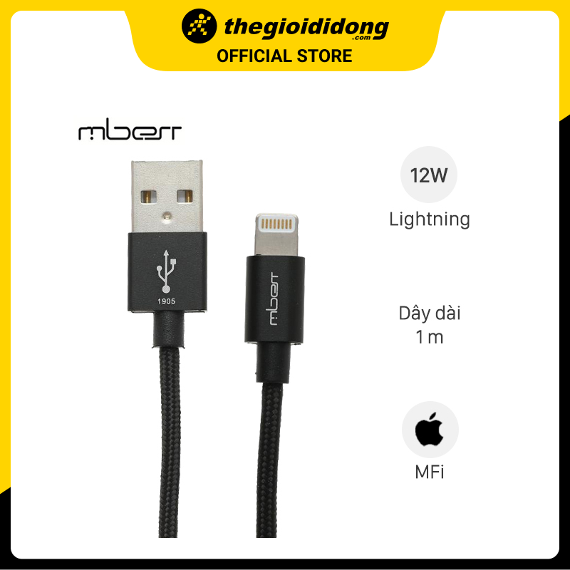 Cáp Lightning MFI 1m Mbest DS950-WB Đen - Hàng chính hãng