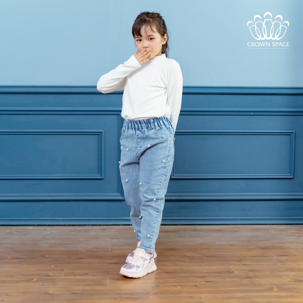 Quần Jeans Bé Gái Crown Space Cao Cấp CKGL372210-Siêu Nhẹ Chống Nhăn, Xanh Pastel Chuẩn Anh Quốc Size 19kg-33kg