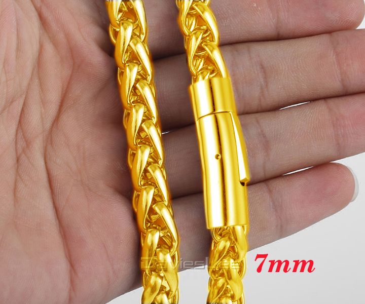 Dây chuyền Nam inox mạ vàng kiểu bông dừa đại 7ly khóa vip đem lại vẻ đẹp sang trọng, đẳng cấp cho người đeo