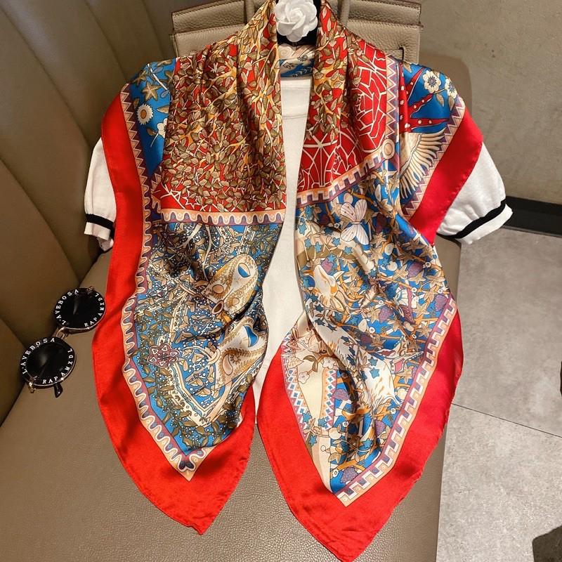 Khăn lụa vuông choàng cổ thanh lịch size 90x90cm đa năng quấn áo yếm - Khăn turban